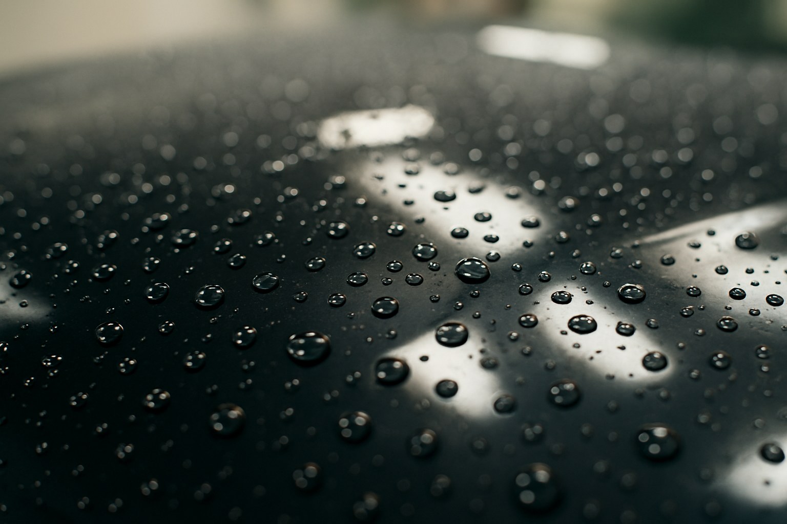 黒い車体の表面に水滴が並ぶイメージ