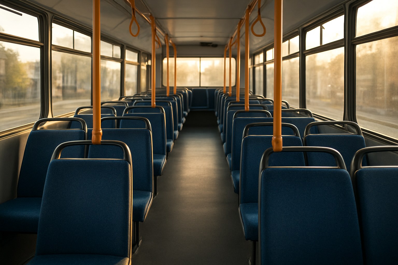朝の光が入る路線バスの車内のイメージ