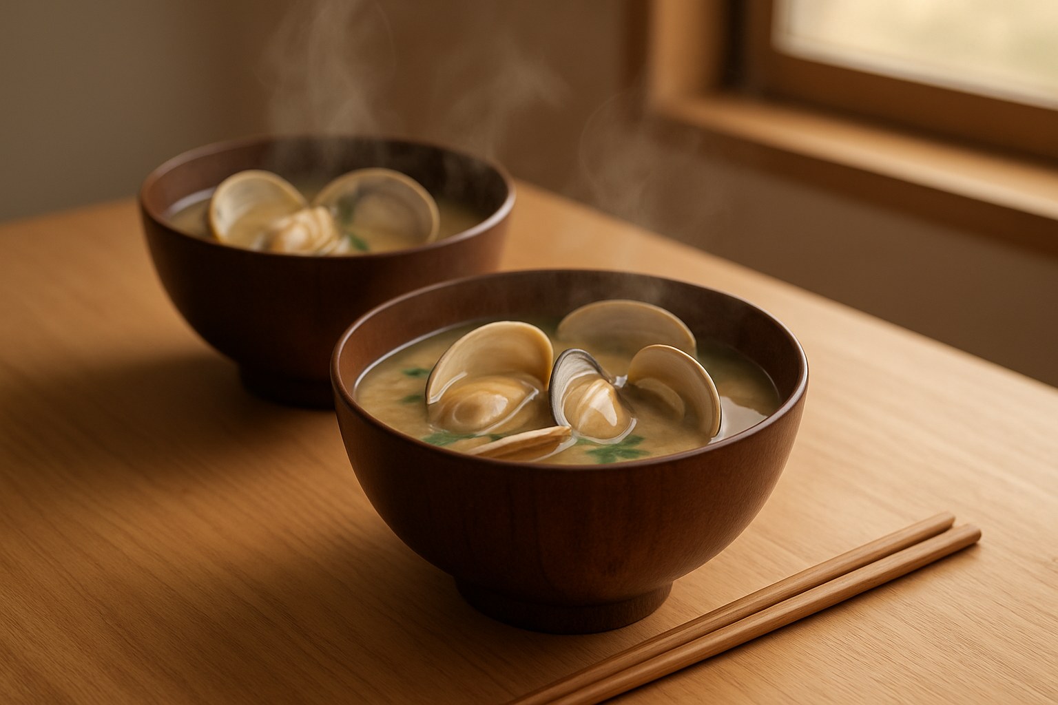 貝の入ったみそ汁の椀のイメージ